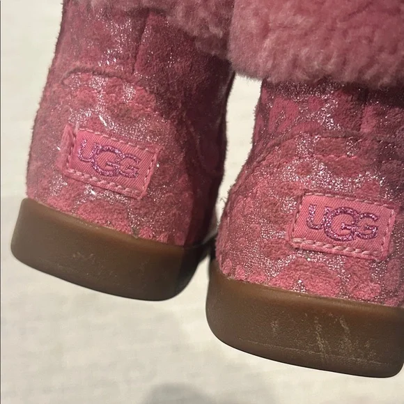 Pink Fuzzy Leopard Sparkle Toddler Boots - Picture 4 of 5